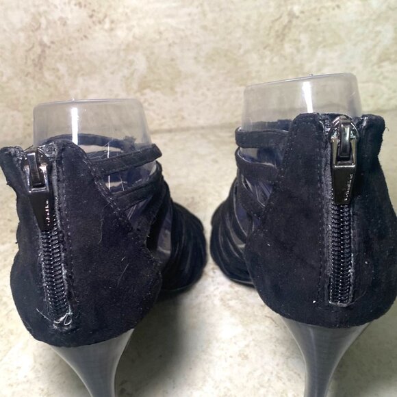 Calvin Klein Black Suede Strappy High Heel Sandals Back Zipper Size 8.5 - Picture 3 of 9